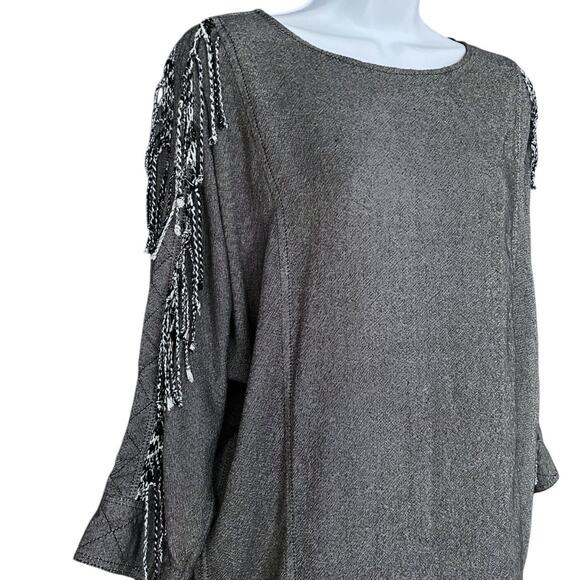 No. 6 Store Grey Midi Shift Dress Women's 1/ Small Fringe 3/4 Sleeve Boho Career - Picture 3 of 7
